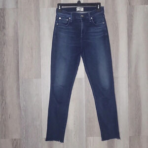 Agolde Womens 25 Sophie Skinny High Rise Jeans Blue Denim Cropped Raw Hem‎